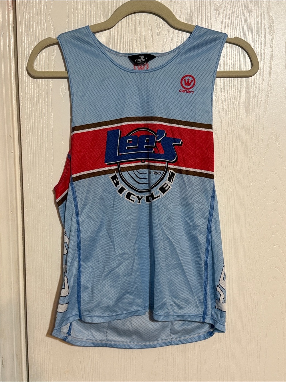 Canari Blue Tank Top with Red Stripe & Navy Logo